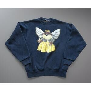 Looney Tunes Warner Bros Angel Biker Taz Long Sleeve Black Sweatshirt Sz M 1996